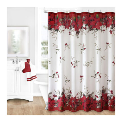 Newbridge Blooming Poinsettia’s Bordered Fabric Shower Curtain